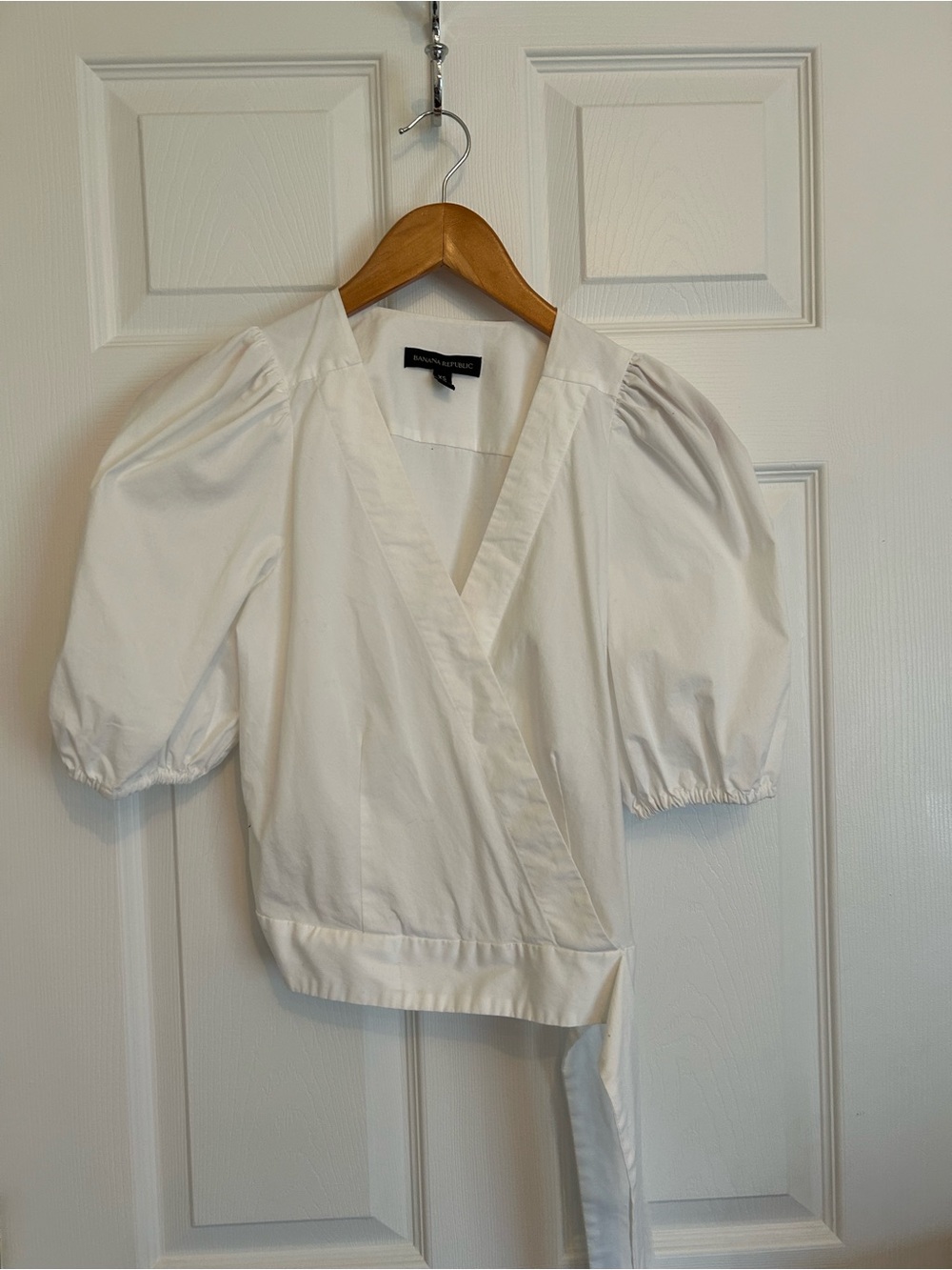 Banana Republic White Puff-Sleeve Wrap Blouse